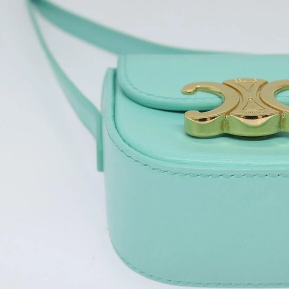 CELINE Triomphe Mini Claude Shoulder Bag Leather Light Blue Auth 114195AV - Picture 9 of 16